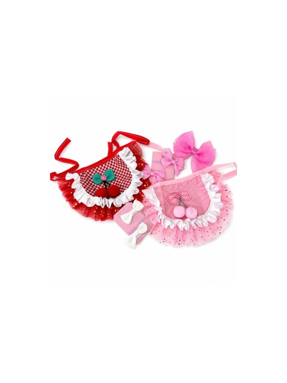 Dog & Cat Cherry Tutu Outfit | 2 Tutus + 3 Hair Bows for Small Dogs & Cats Size